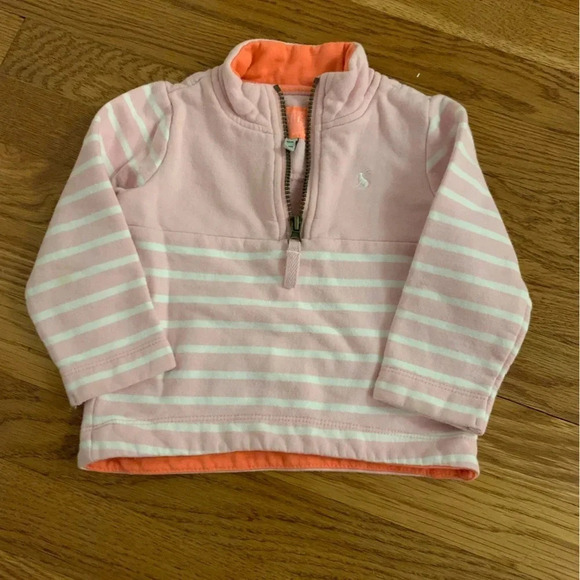 Joules Other - Joules Pink and White Zipped Pullover Sweatshirt Size 18-24 Months